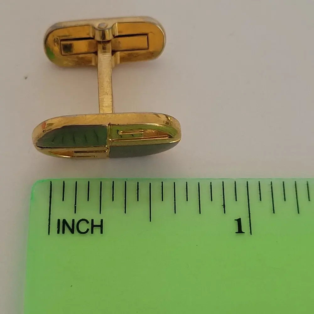 Givenchy Cufflinks Set Gold Silver Black Tone Oval Logo Vintage Geometric
